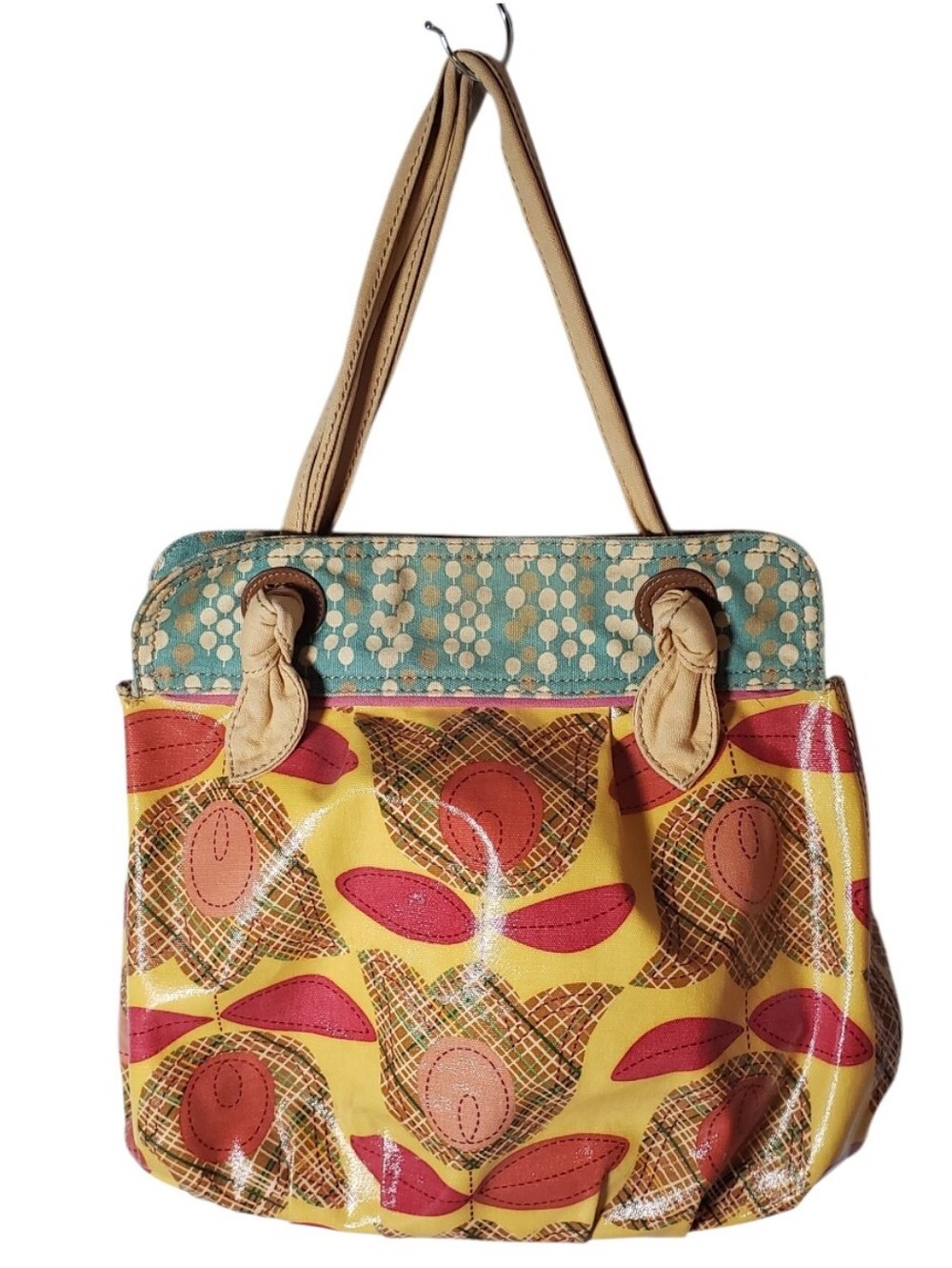 Fossil Vintage Coated Canvas Multicolor Floral Contrast Pattern Tote Bag Boho OS